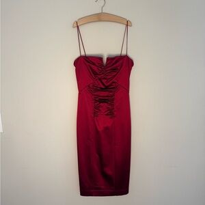 Nicole Miller Red Ruched Bodycon Cocktail Dress